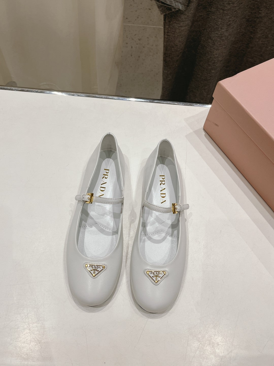 PRA NAPPA LEATHER BALLERINAS WHITE - 34