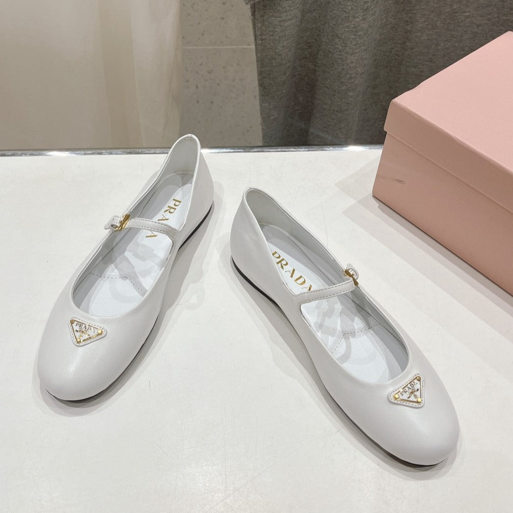 PRA NAPPA LEATHER BALLERINAS WHITE - 34