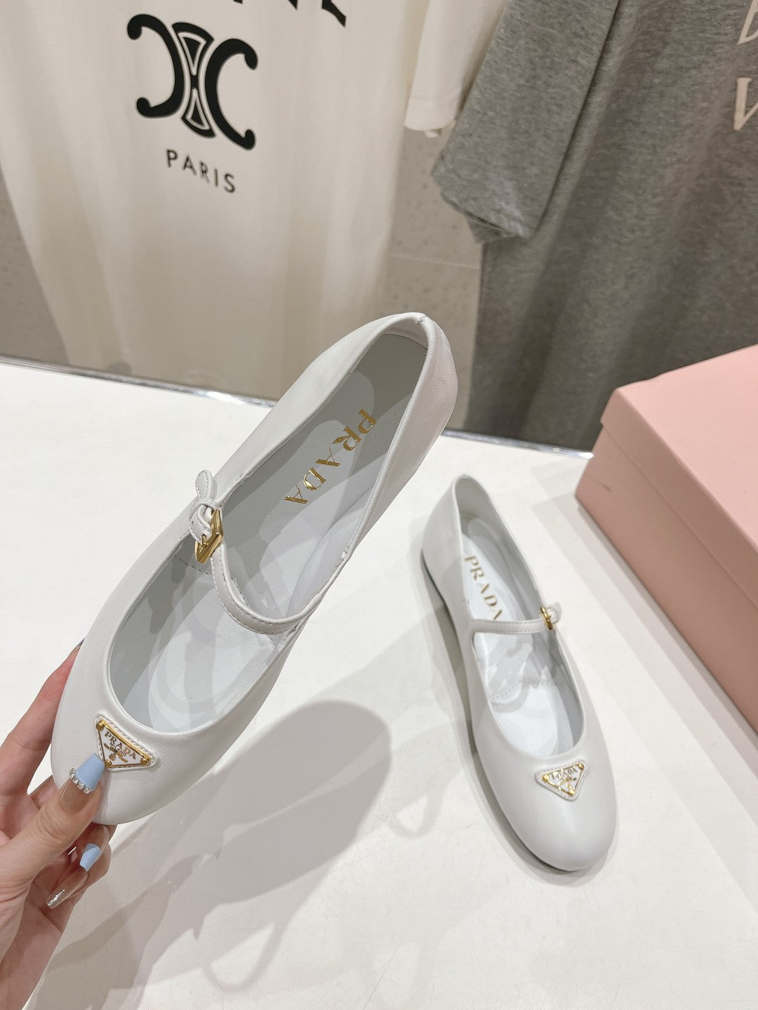 PRA NAPPA LEATHER BALLERINAS WHITE - 34