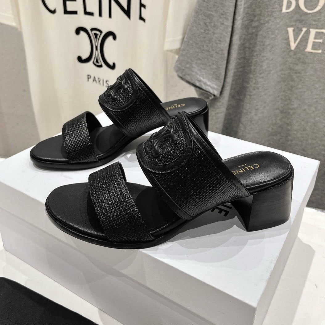 APPOLINE MULE IN RAFFIA & CALFSKIN BLACK - 35