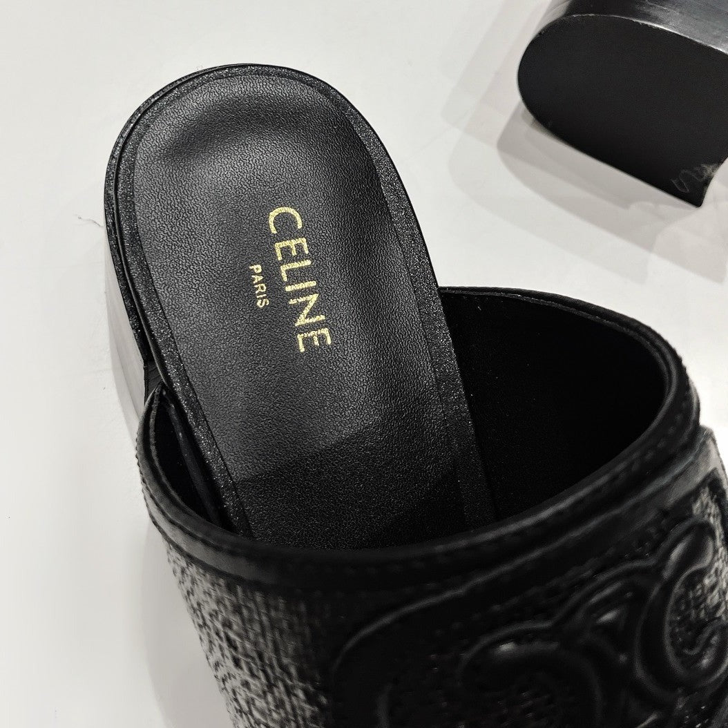 APPOLINE MULE IN RAFFIA & CALFSKIN BLACK - 35