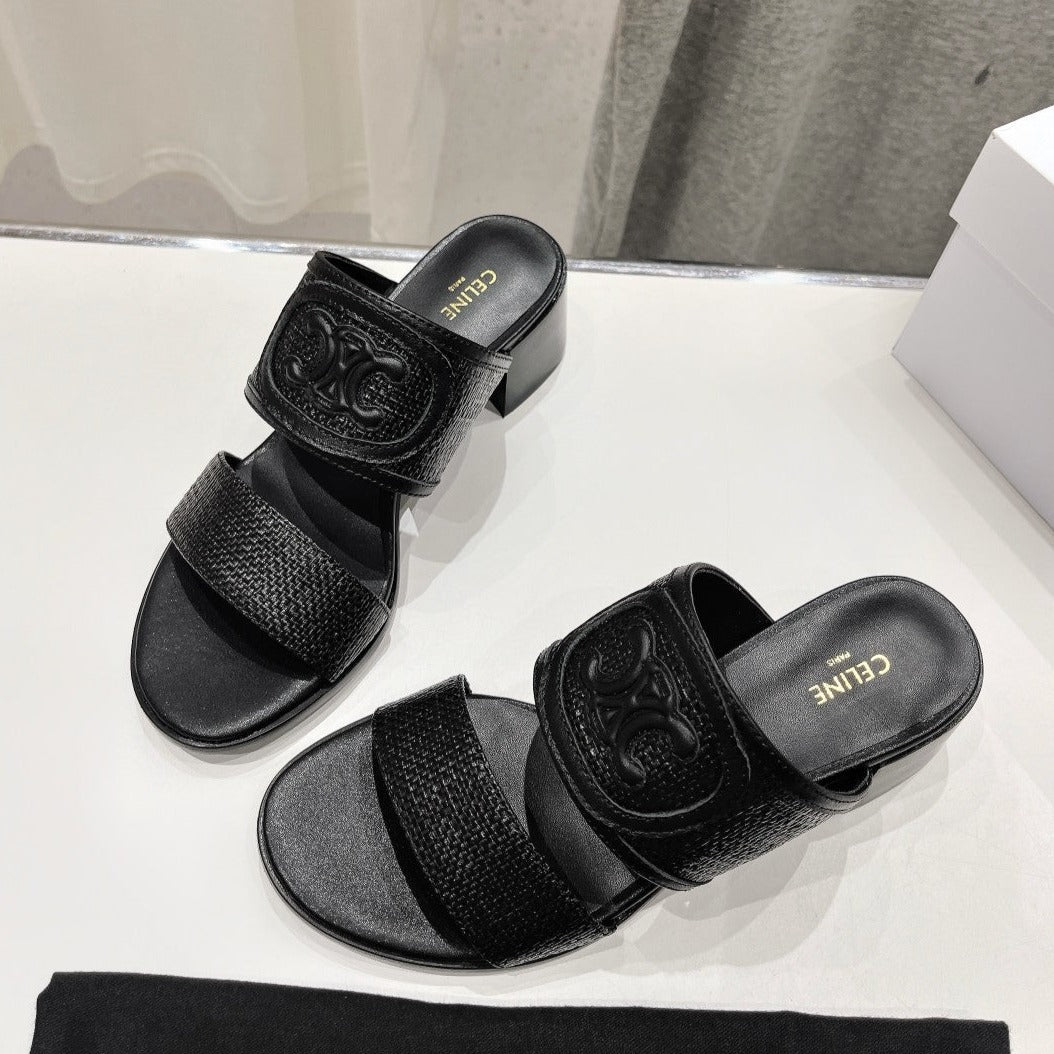 APPOLINE MULE IN RAFFIA & CALFSKIN BLACK - 35