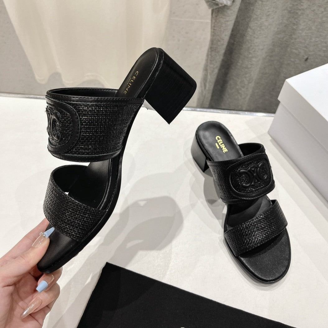 APPOLINE MULE IN RAFFIA & CALFSKIN BLACK - 35