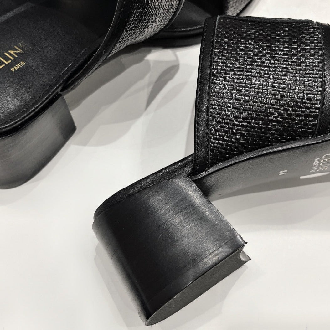 APPOLINE MULE IN RAFFIA & CALFSKIN BLACK - 35