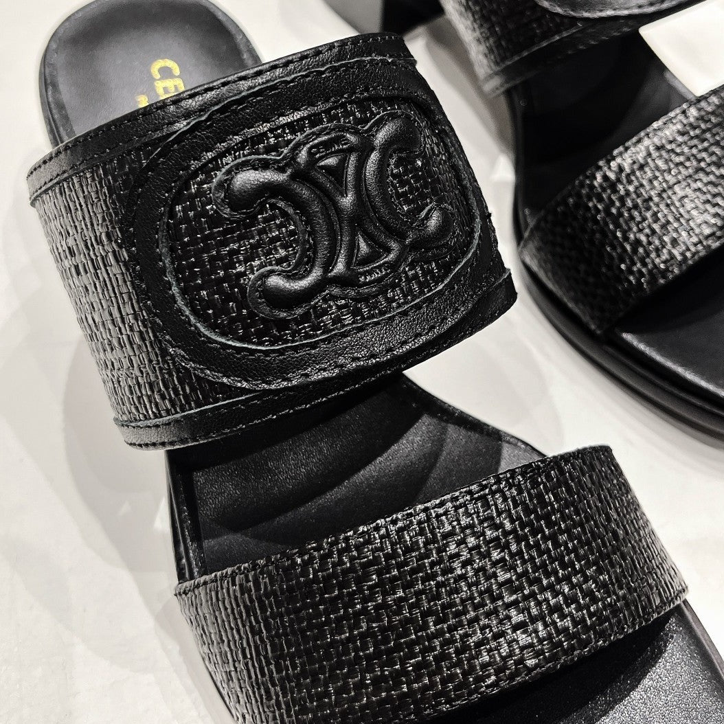 APPOLINE MULE IN RAFFIA & CALFSKIN BLACK - 35