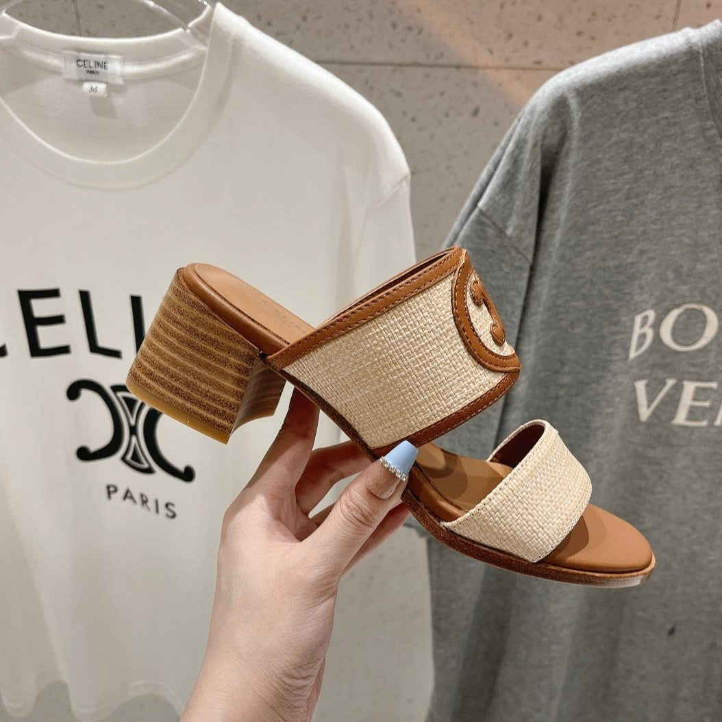 APPOLINE MULE IN RAFFIA & CALFSKIN BEIGE / TAN - 35