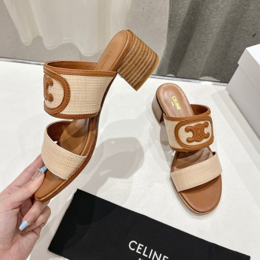 APPOLINE MULE IN RAFFIA & CALFSKIN BEIGE / TAN - 35