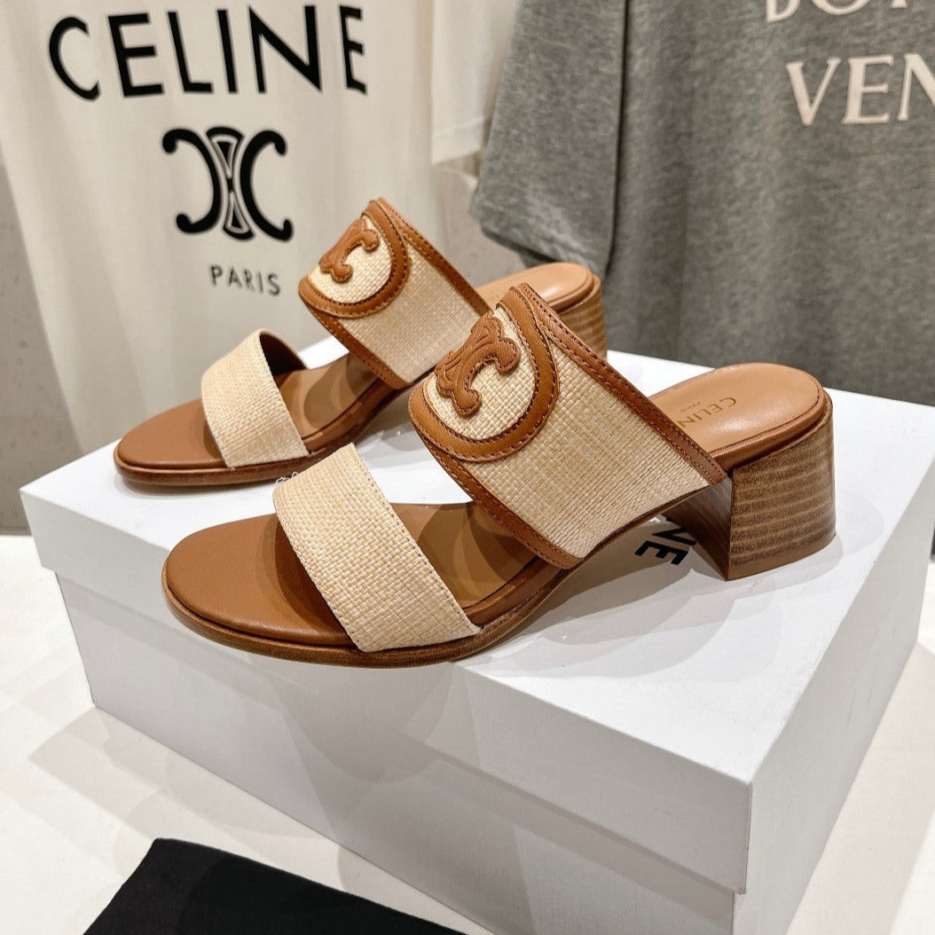 APPOLINE MULE IN RAFFIA & CALFSKIN BEIGE / TAN - 35