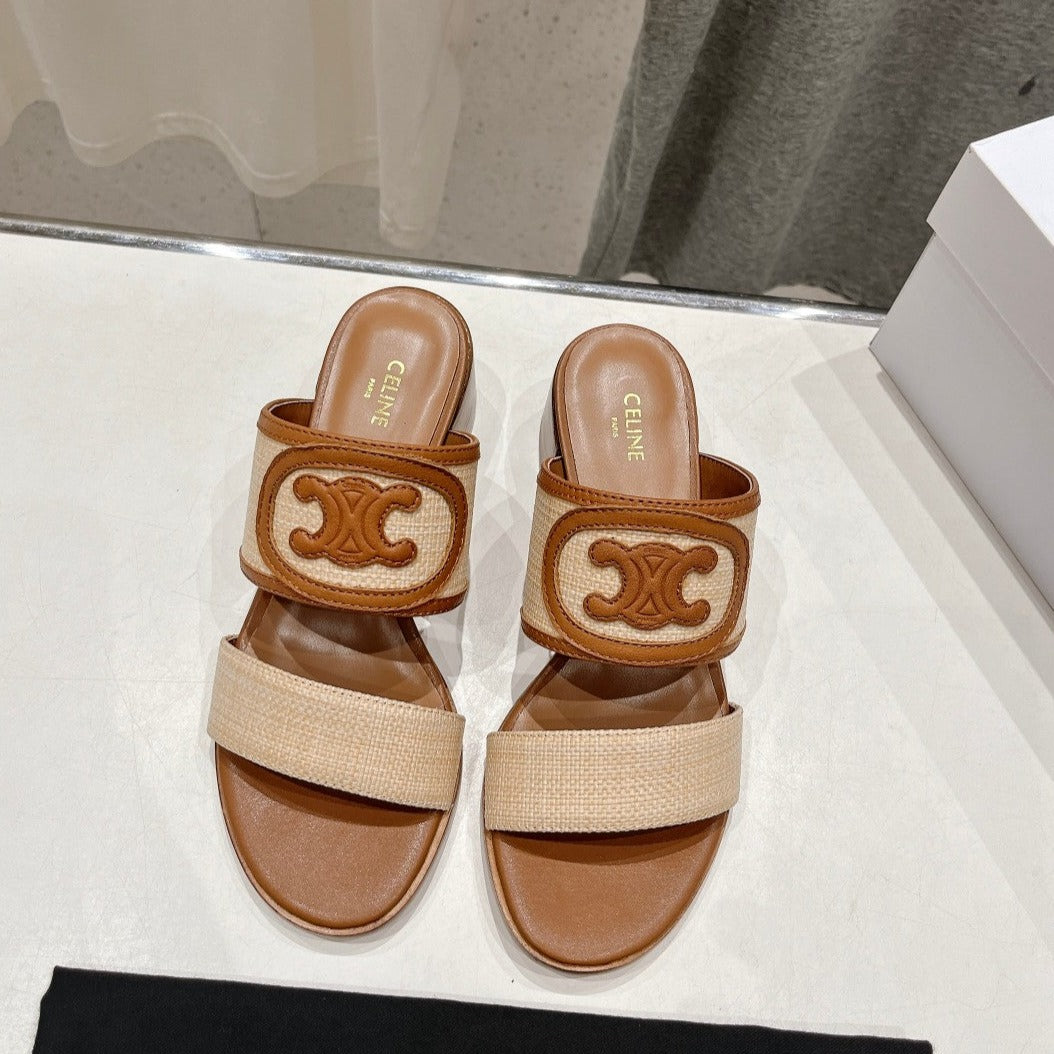 APPOLINE MULE IN RAFFIA & CALFSKIN BEIGE / TAN - 35