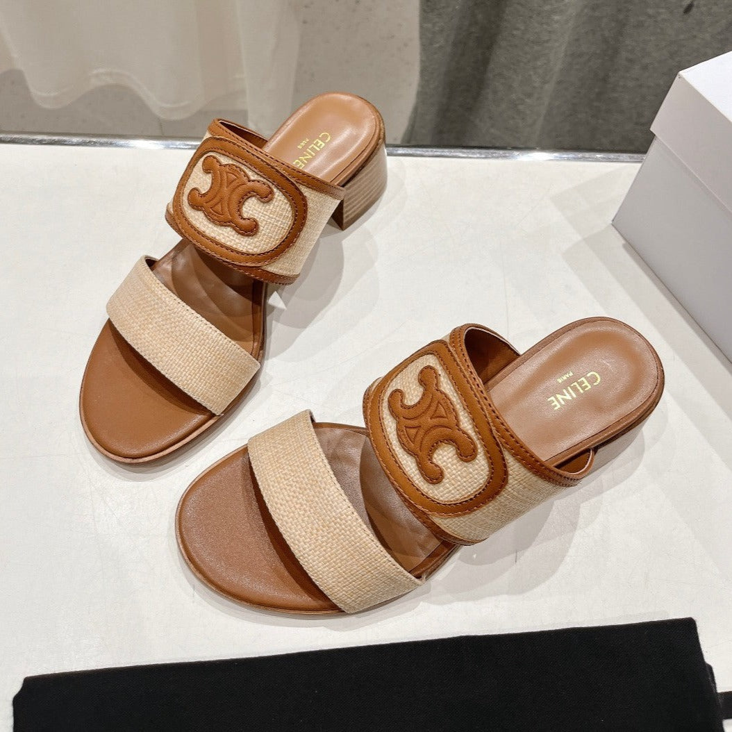 APPOLINE MULE IN RAFFIA & CALFSKIN BEIGE / TAN - 35