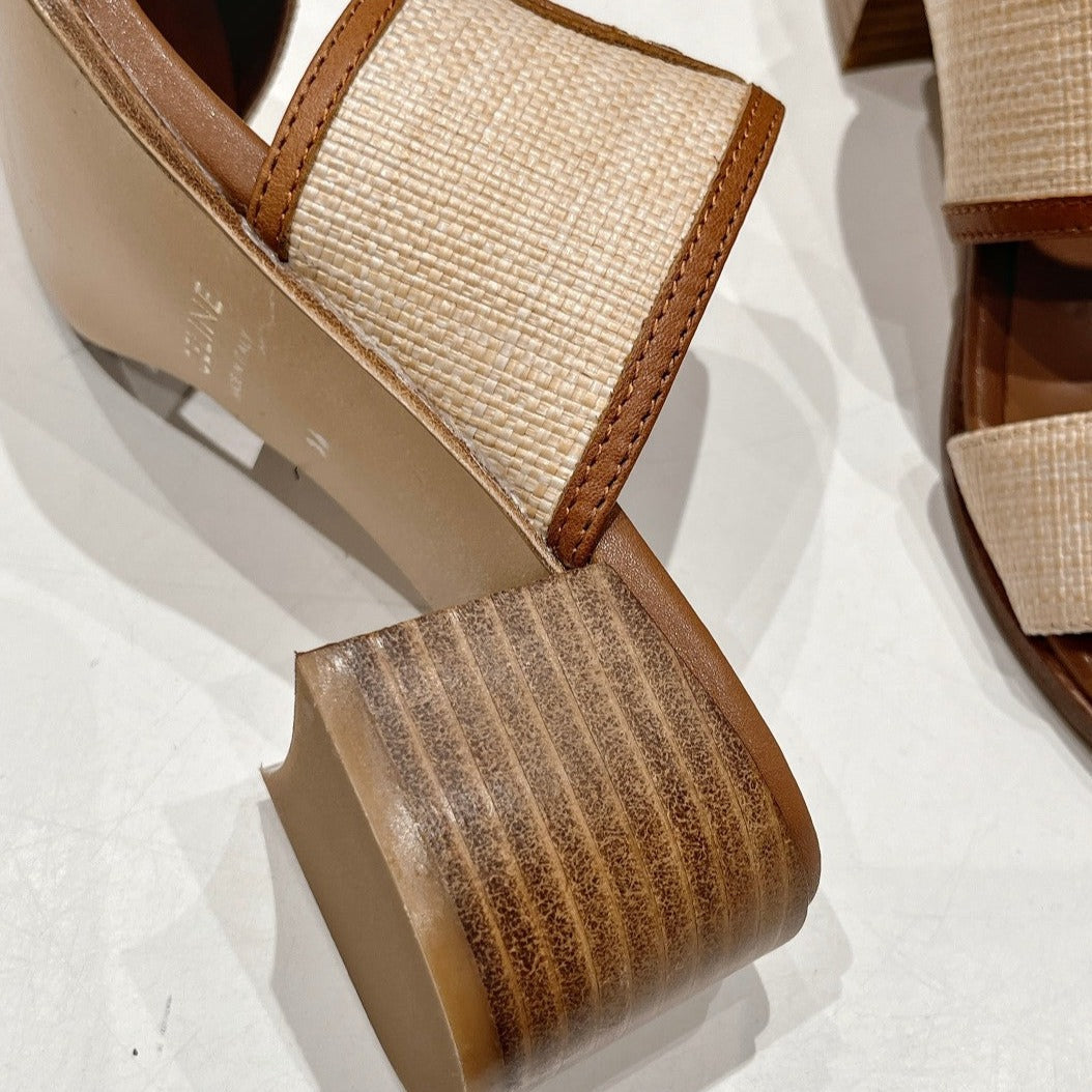 APPOLINE MULE IN RAFFIA & CALFSKIN BEIGE / TAN - 35