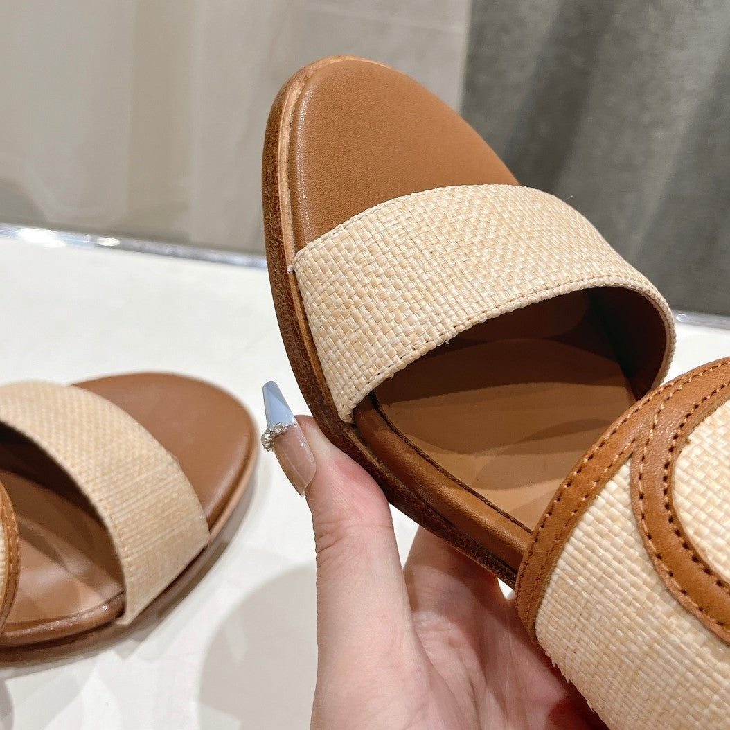 APPOLINE MULE IN RAFFIA & CALFSKIN BEIGE / TAN - 35