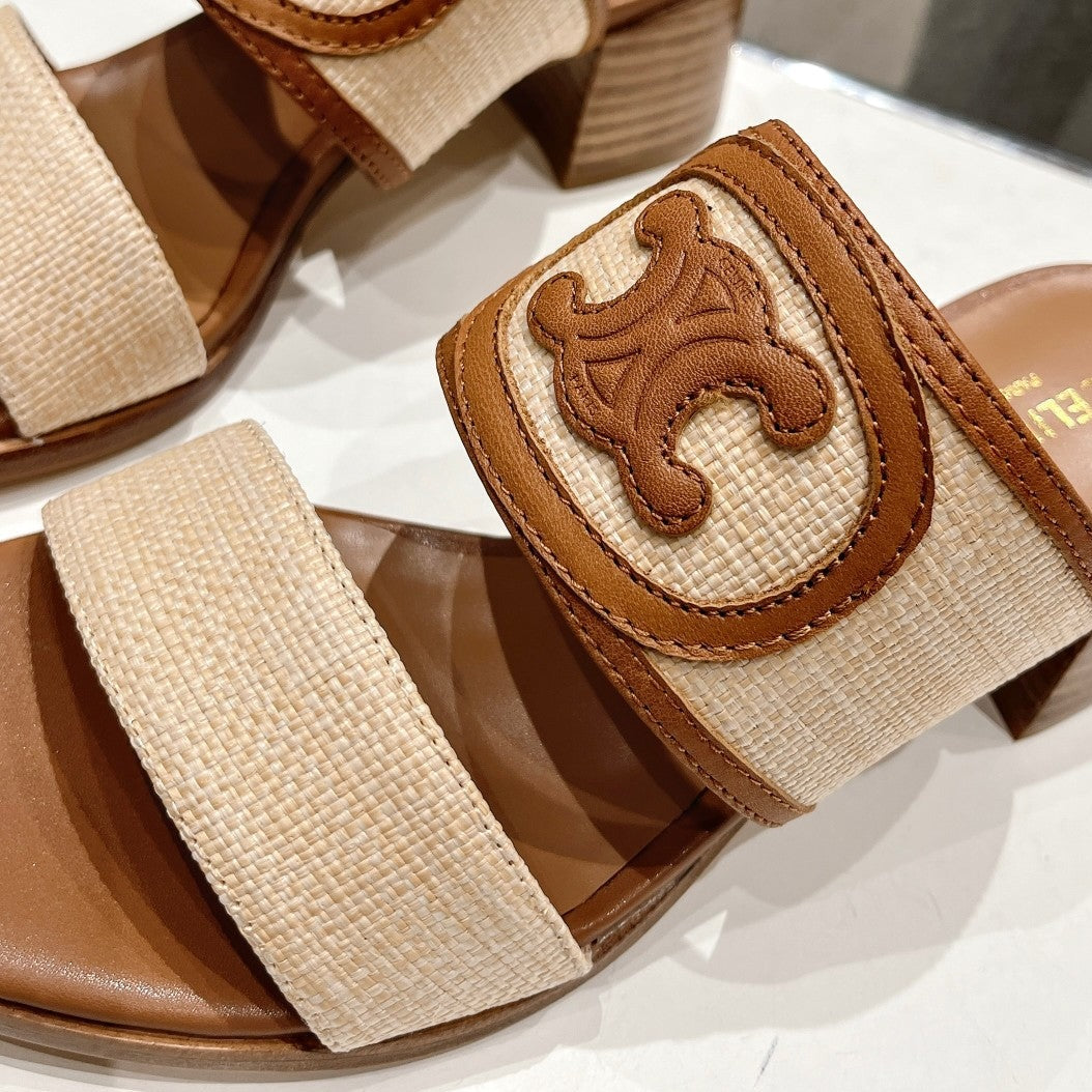 APPOLINE MULE IN RAFFIA & CALFSKIN BEIGE / TAN - 35