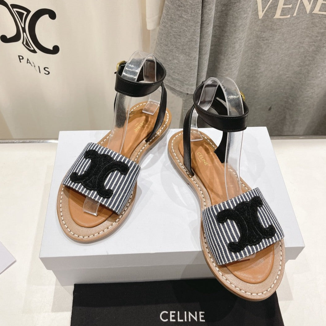 LYMPIA SANDAL IN TRIOMPHE MACCRAMÉ COTTON & CALFSKIN BLACK/NAVY - 35