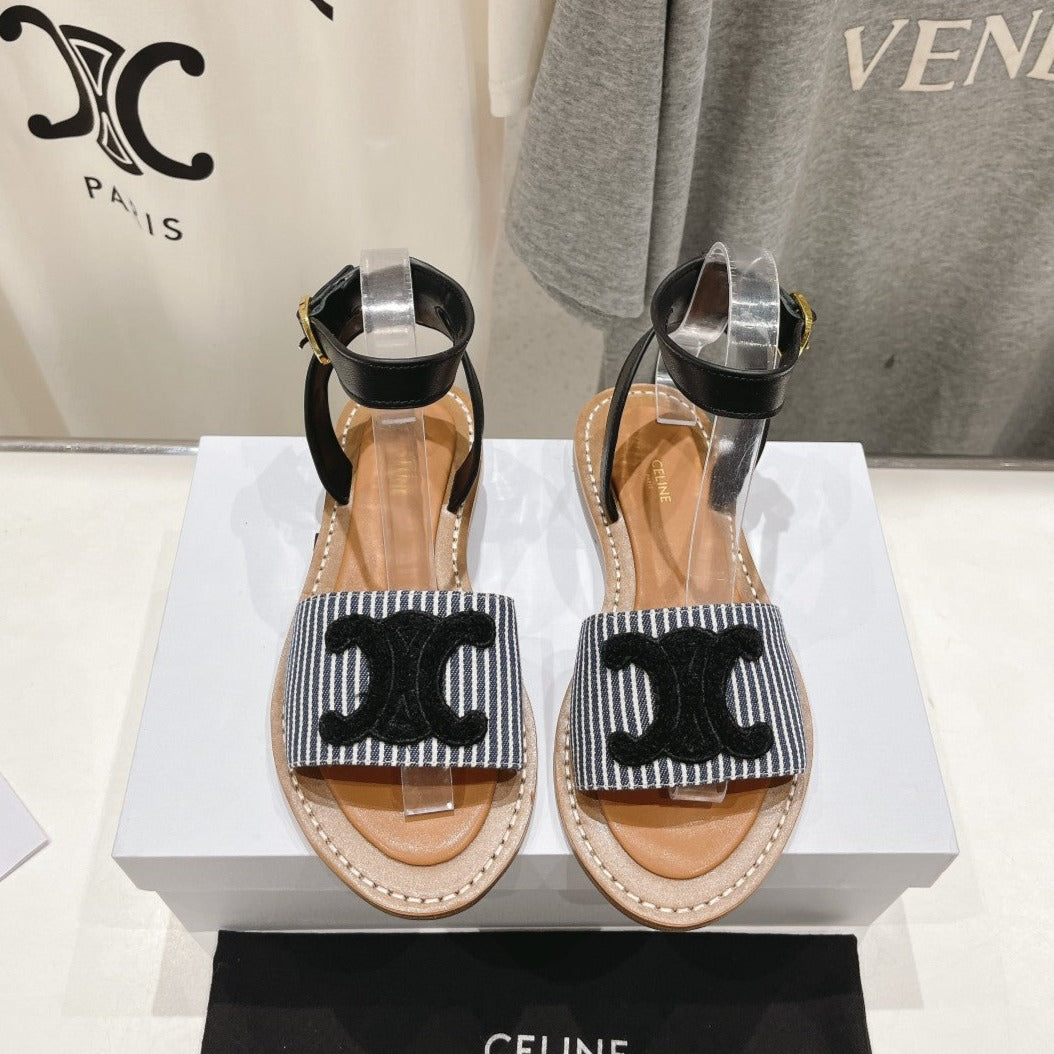 LYMPIA SANDAL IN TRIOMPHE MACCRAMÉ COTTON & CALFSKIN BLACK/NAVY - 35
