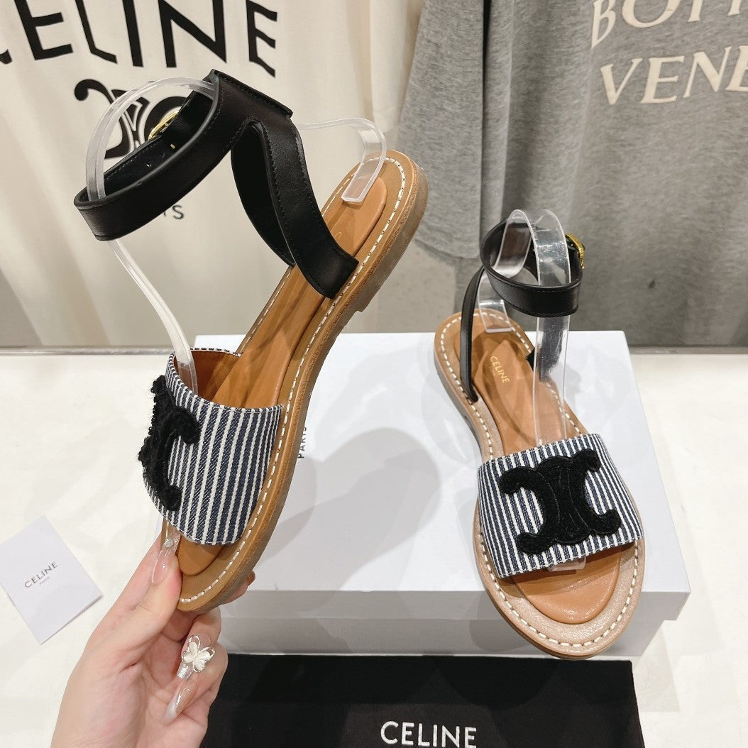 LYMPIA SANDAL IN TRIOMPHE MACCRAMÉ COTTON & CALFSKIN BLACK/NAVY - 35