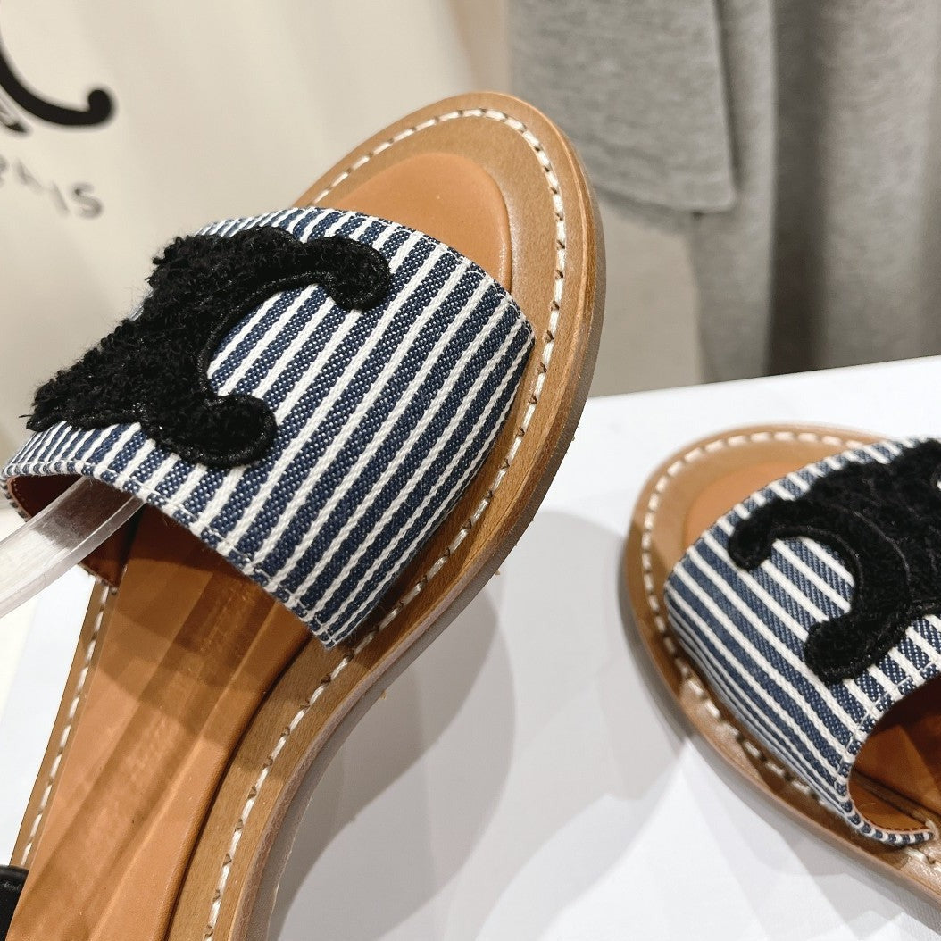 LYMPIA SANDAL IN TRIOMPHE MACCRAMÉ COTTON & CALFSKIN BLACK/NAVY - 35