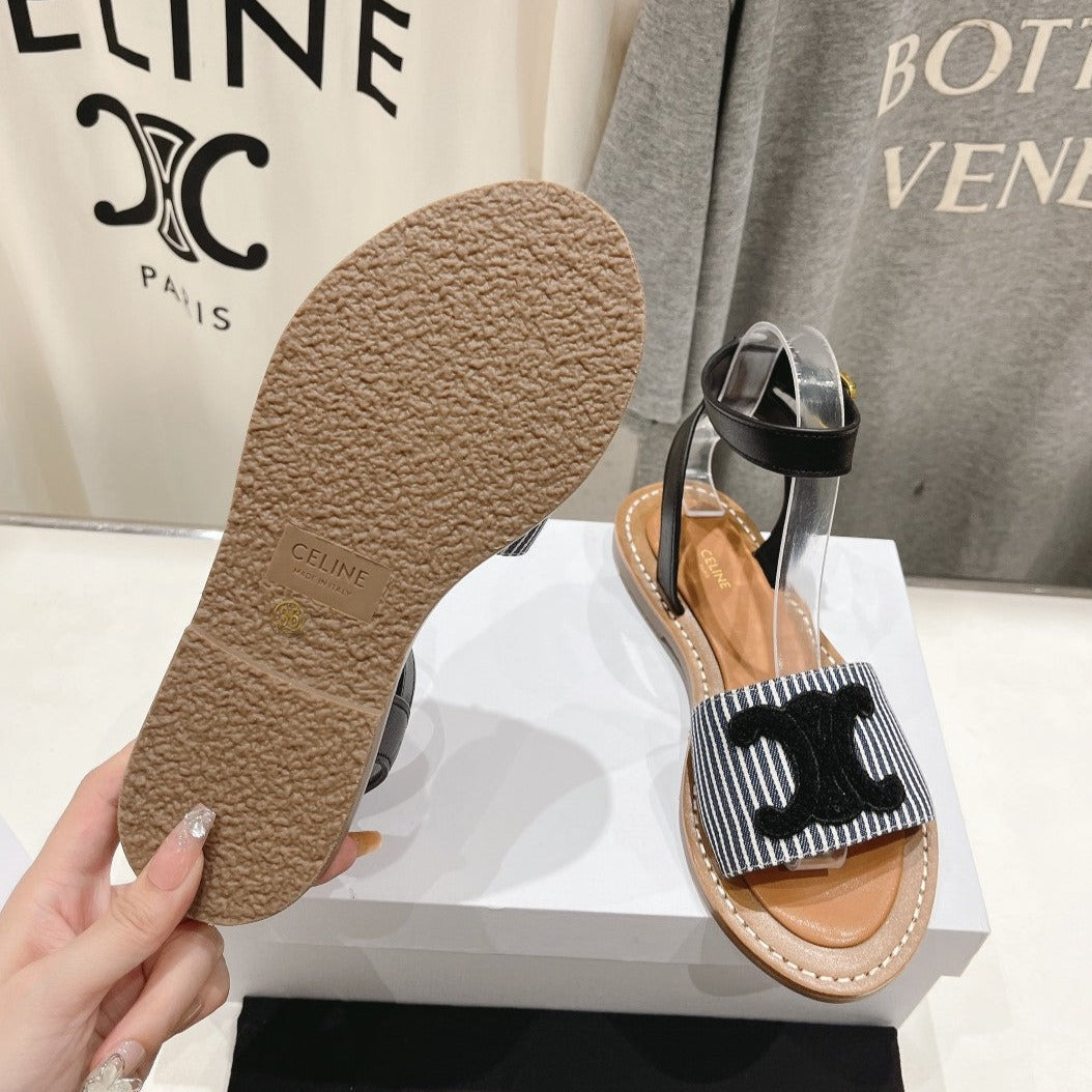 LYMPIA SANDAL IN TRIOMPHE MACCRAMÉ COTTON & CALFSKIN BLACK/NAVY - 35