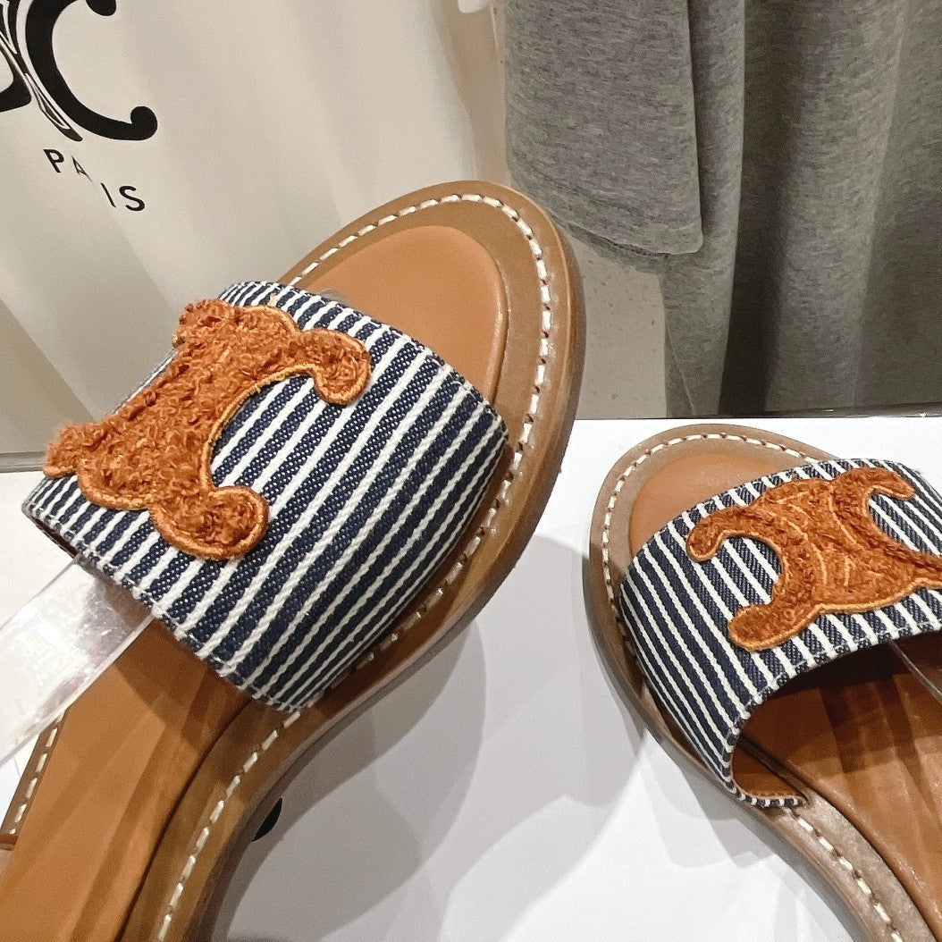 LYMPIA SANDAL IN TRIOMPHE MACCRAMÉ COTTON & CALFSKIN BRONZE BROWN/NAVY - 35
