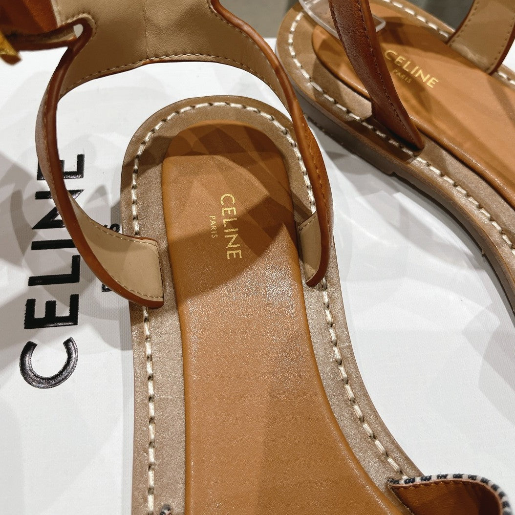 LYMPIA SANDAL IN TRIOMPHE MACCRAMÉ COTTON & CALFSKIN BRONZE BROWN/NAVY - 35