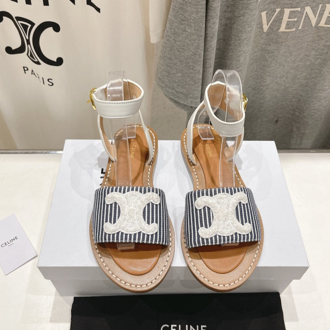 LYMPIA SANDAL IN TRIOMPHE MACCRAMÉ COTTON & CALFSKIN OFF WHITE / NAVY - 35