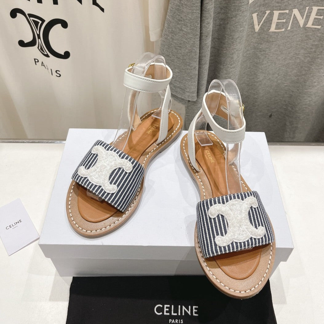 LYMPIA SANDAL IN TRIOMPHE MACCRAMÉ COTTON & CALFSKIN OFF WHITE / NAVY - 35