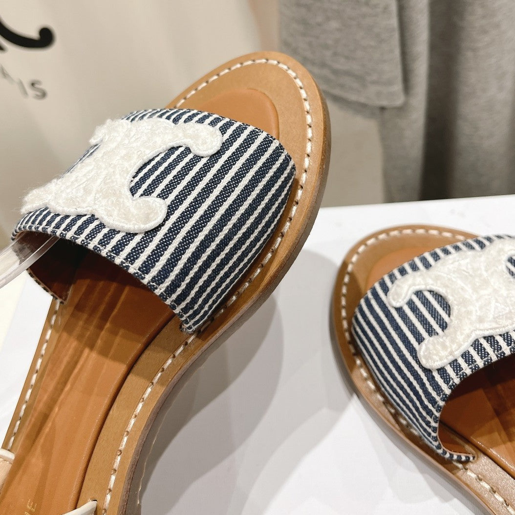 LYMPIA SANDAL IN TRIOMPHE MACCRAMÉ COTTON & CALFSKIN OFF WHITE / NAVY - 35