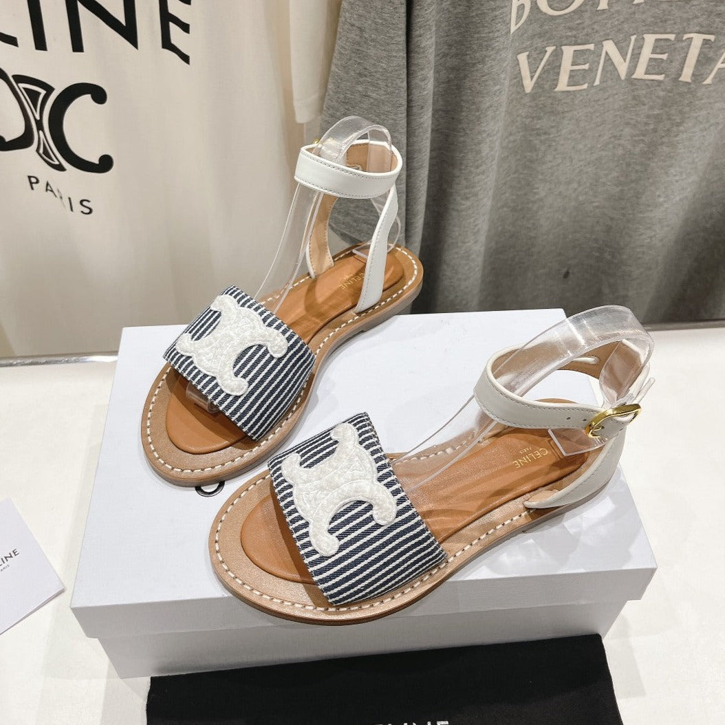 LYMPIA SANDAL IN TRIOMPHE MACCRAMÉ COTTON & CALFSKIN OFF WHITE / NAVY - 35
