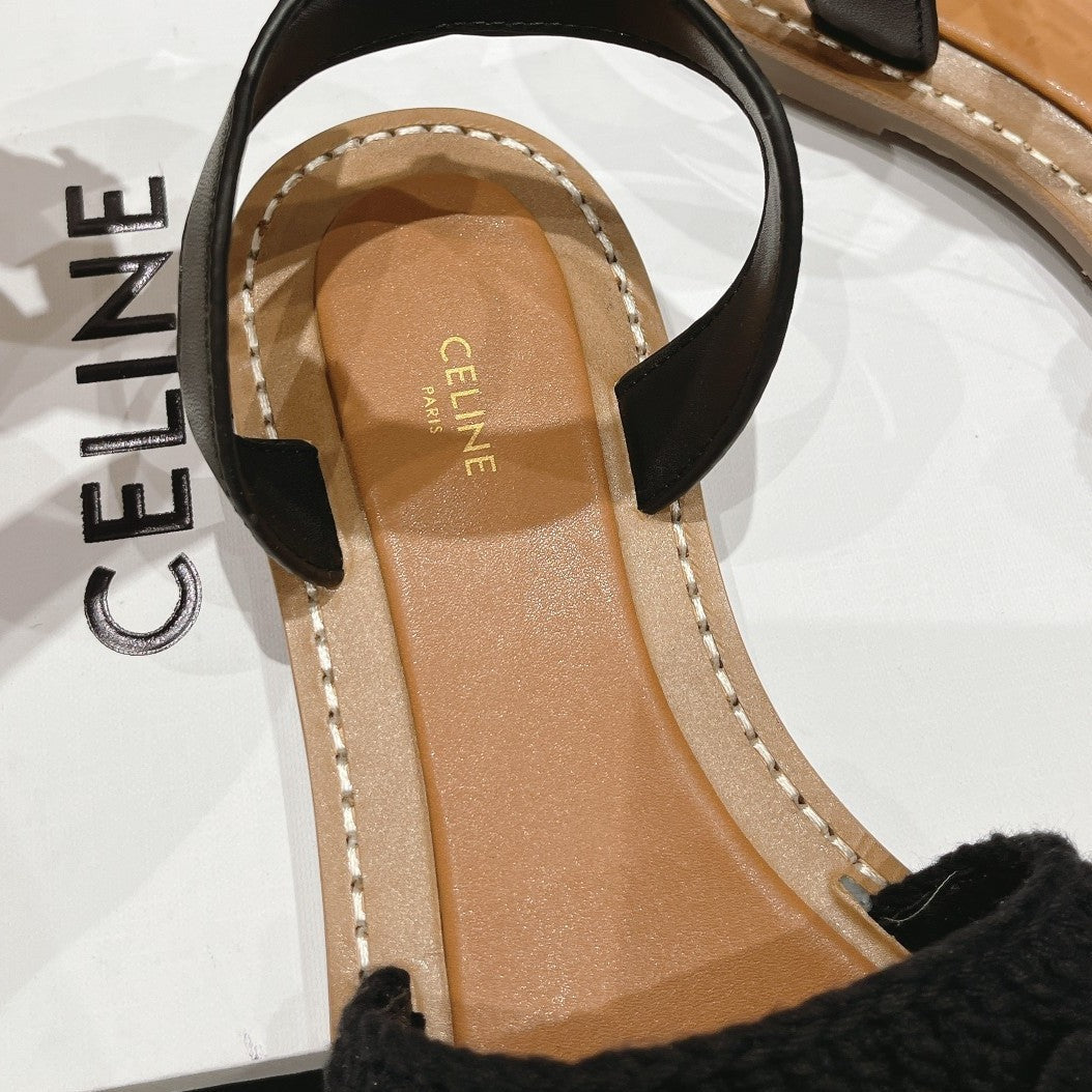 LYMPIA SANDAL IN TRIOMPHE MACCRAMÉ COTTON & CALFSKIN BLACK - 35