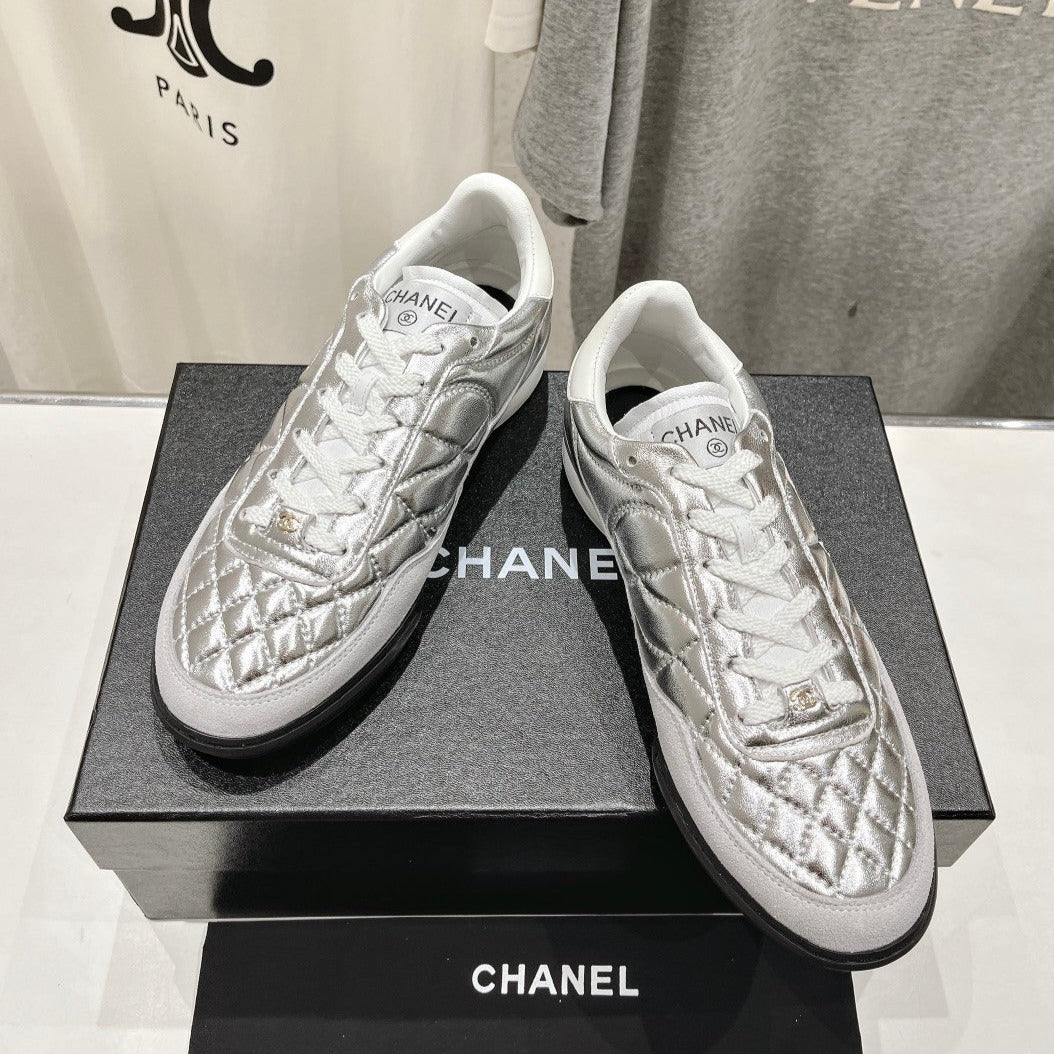 Double C  New Quilted Panda Shoes Silver Sheepskin - 35