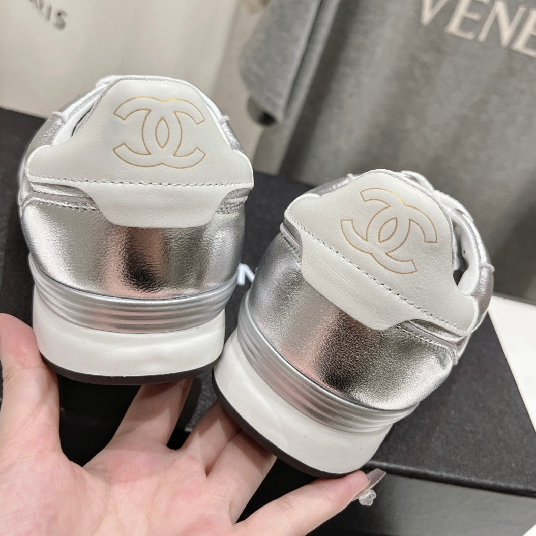 Double C  New Quilted Panda Shoes Silver Sheepskin - 35