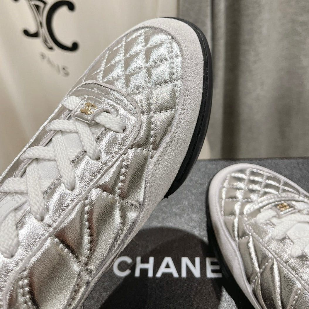 Double C  New Quilted Panda Shoes Silver Sheepskin - 35