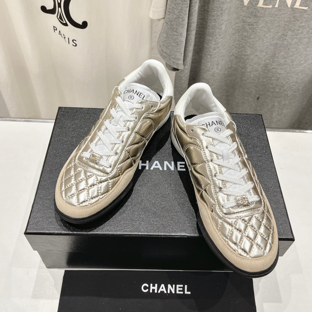 Double C  New Quilted Panda Shoes Gold Sheepskin - 35