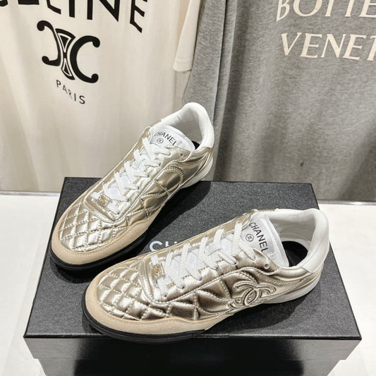 Double C  New Quilted Panda Shoes Gold Sheepskin - 35
