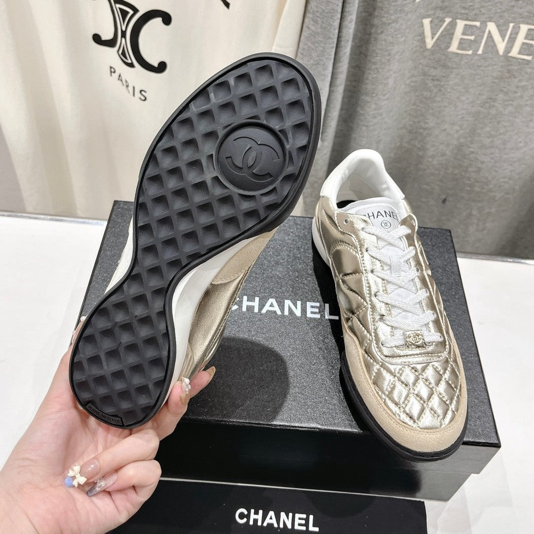 Double C  New Quilted Panda Shoes Gold Sheepskin - 35