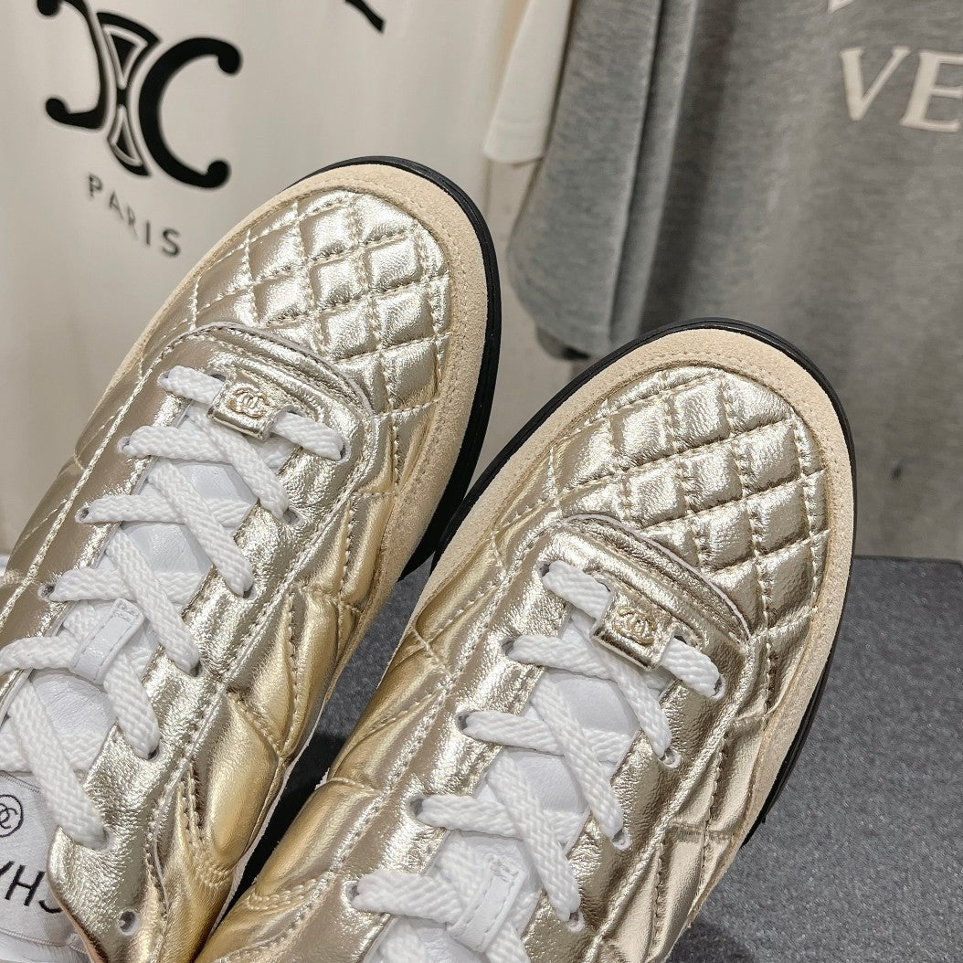 Double C  New Quilted Panda Shoes Gold Sheepskin - 35