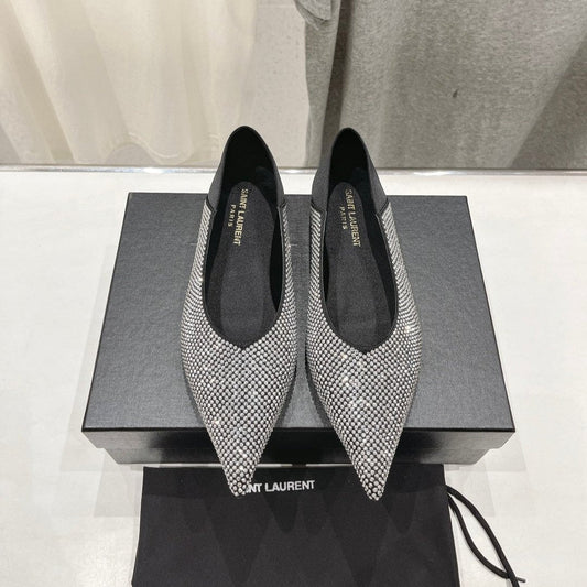 SL NOUR LEOPARD POINT TOE BALLET BLACK CRYSTAL SATIN - 35
