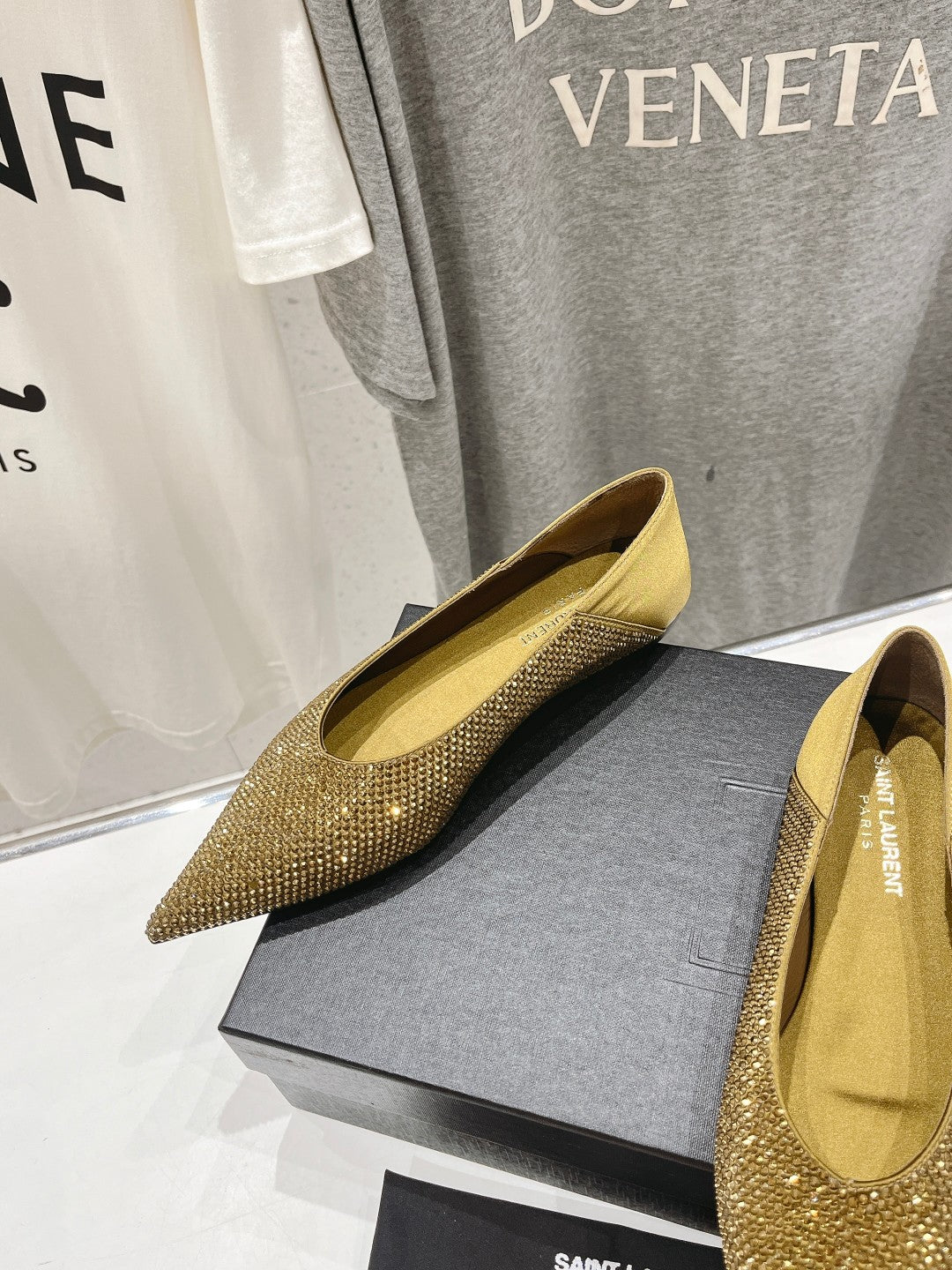 SL NOUR LEOPARD POINT TOE BALLET MUSTARD CRYSTAL SATIN - 35