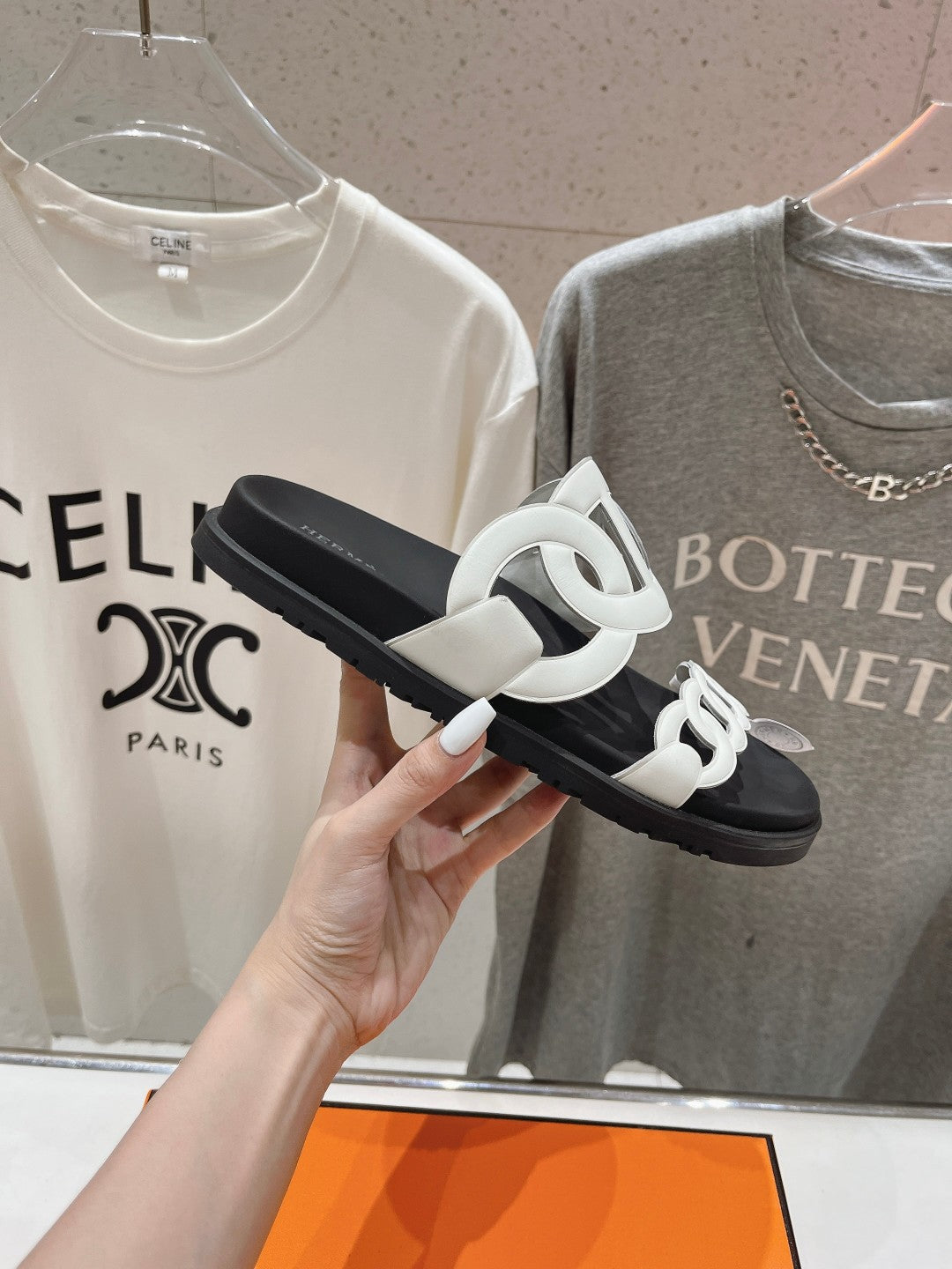 EXTRA SANDAL BLACK MIX WHITE CALFSKIN - 35