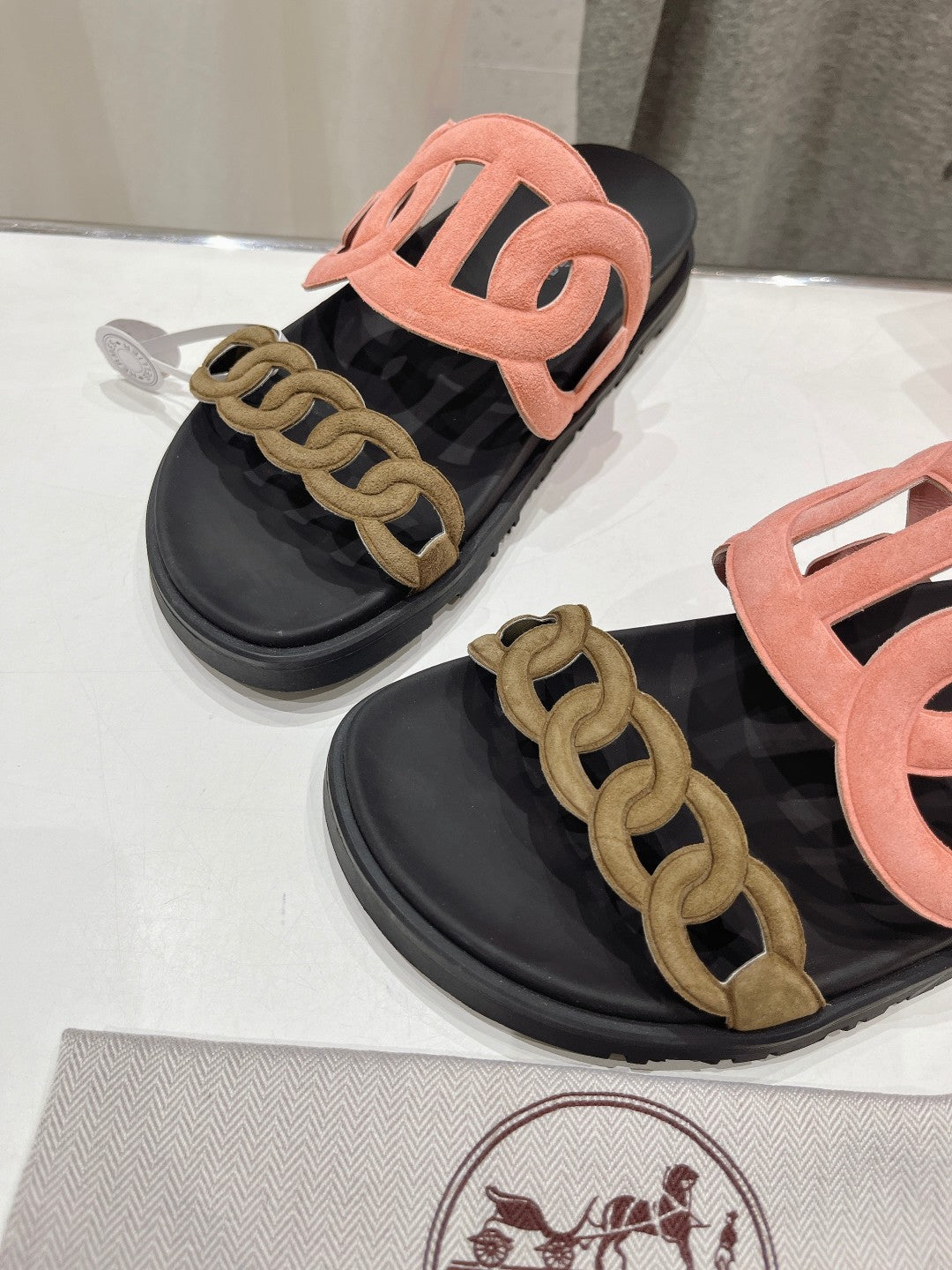 EXTRA SANDAL BLACK MIX PEACH MIX MOSS CALFSKIN - 35