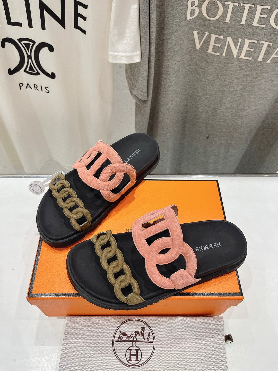 EXTRA SANDAL BLACK MIX PEACH MIX MOSS CALFSKIN - 35