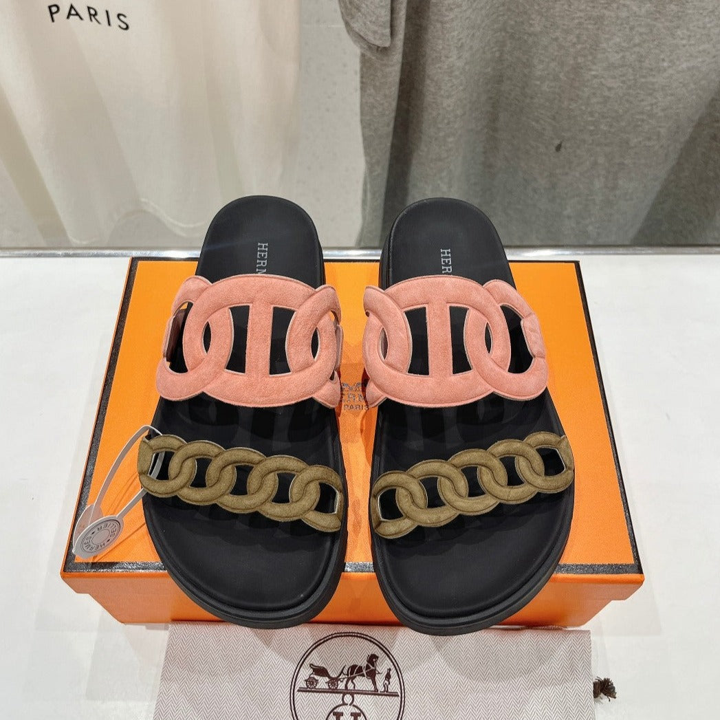 EXTRA SANDAL BLACK MIX PEACH MIX MOSS CALFSKIN - 35