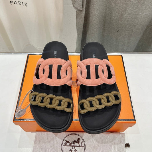 EXTRA SANDAL BLACK MIX PEACH MIX MOSS CALFSKIN - 35
