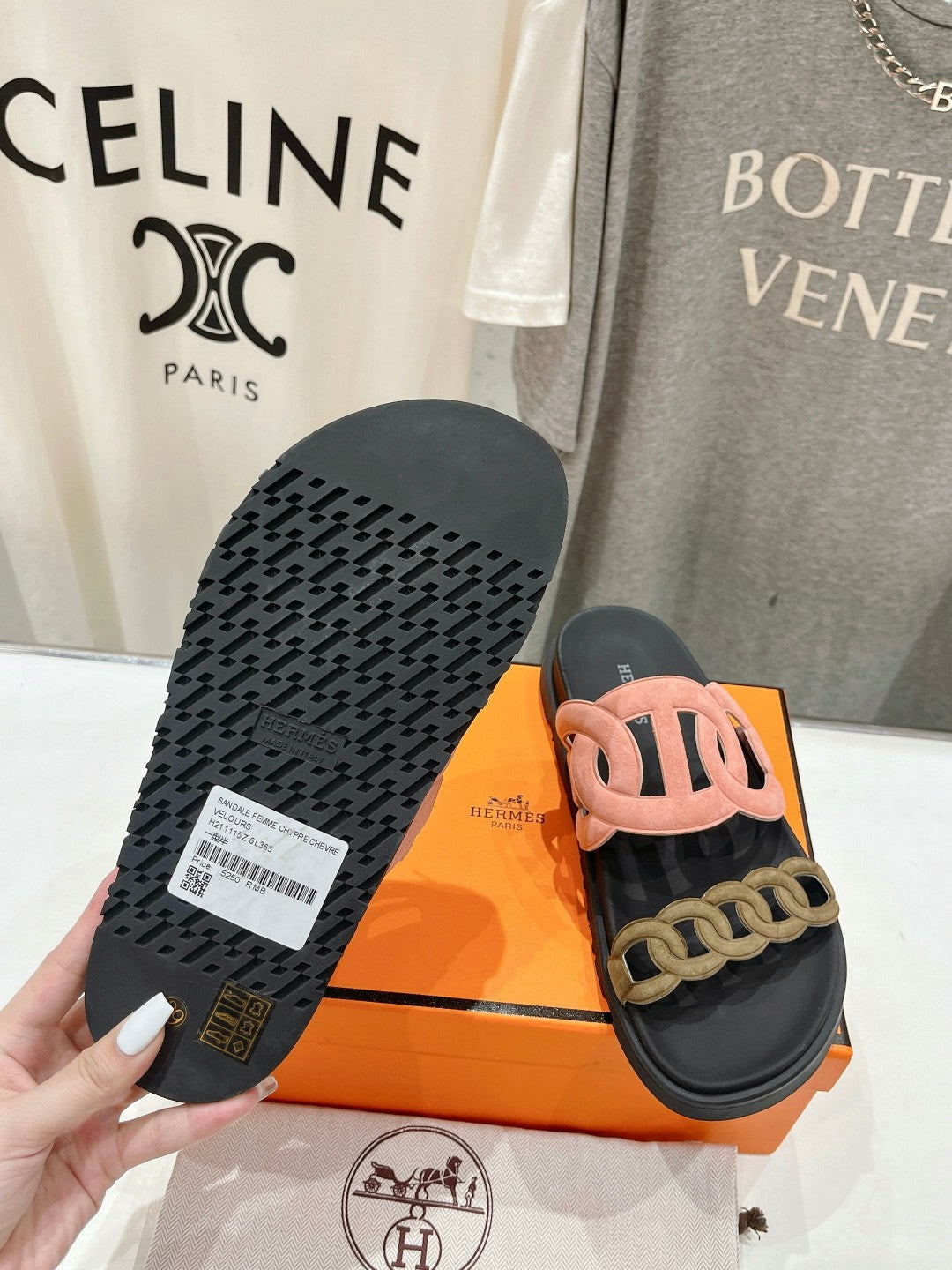 EXTRA SANDAL BLACK MIX PEACH MIX MOSS CALFSKIN - 35