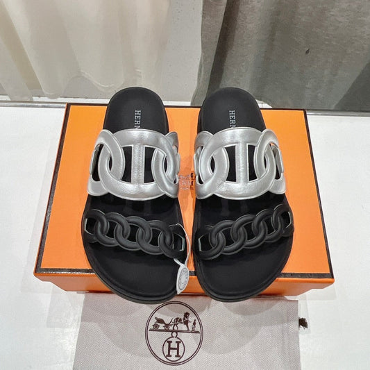 EXTRA SANDAL PASTEL BLACK MIX SILVER CALFSKIN - 35