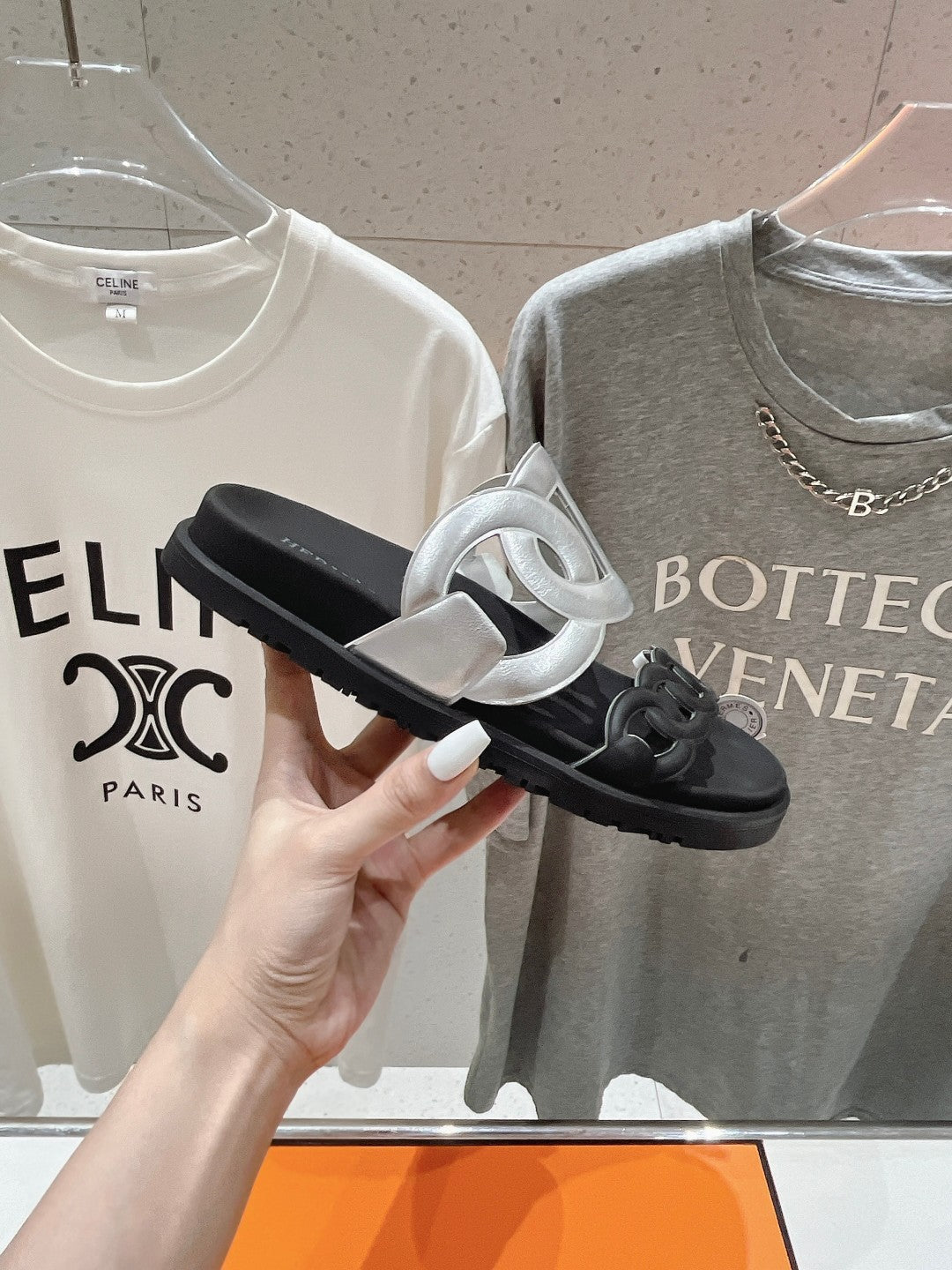 EXTRA SANDAL PASTEL BLACK MIX SILVER CALFSKIN - 35