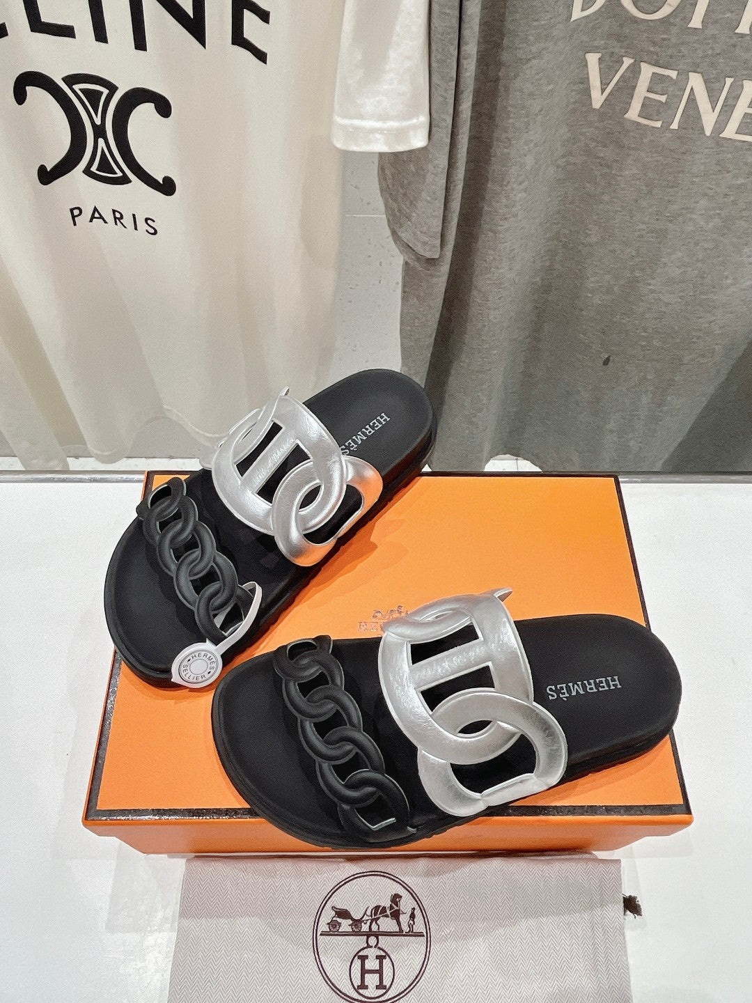 EXTRA SANDAL PASTEL BLACK MIX SILVER CALFSKIN - 35