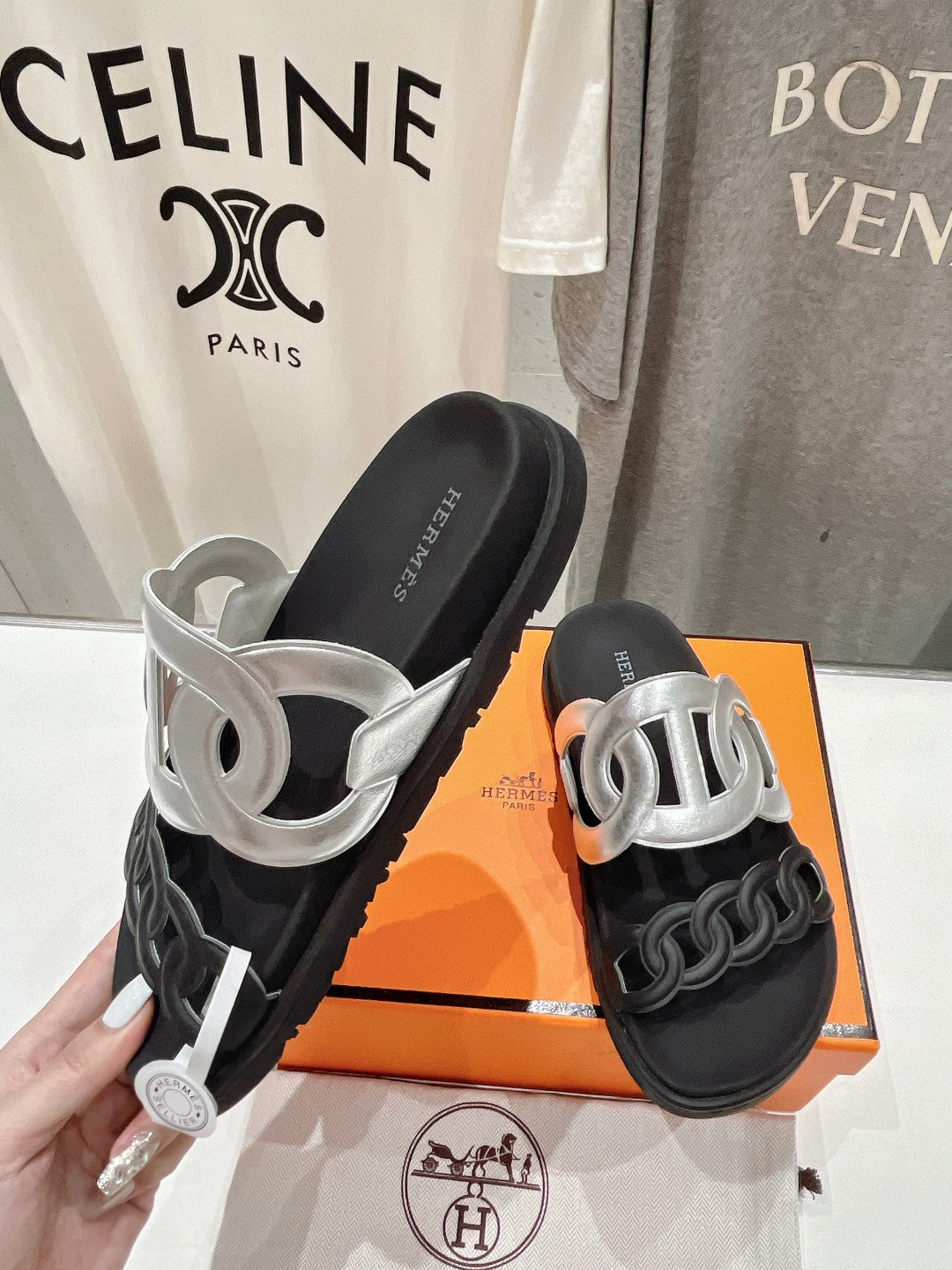 EXTRA SANDAL PASTEL BLACK MIX SILVER CALFSKIN - 35