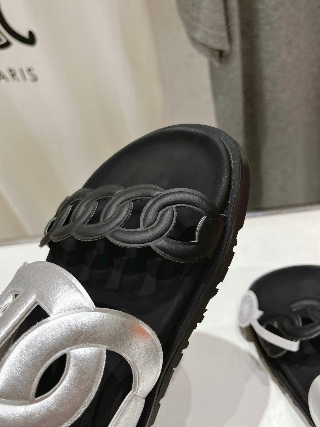EXTRA SANDAL PASTEL BLACK MIX SILVER CALFSKIN - 35