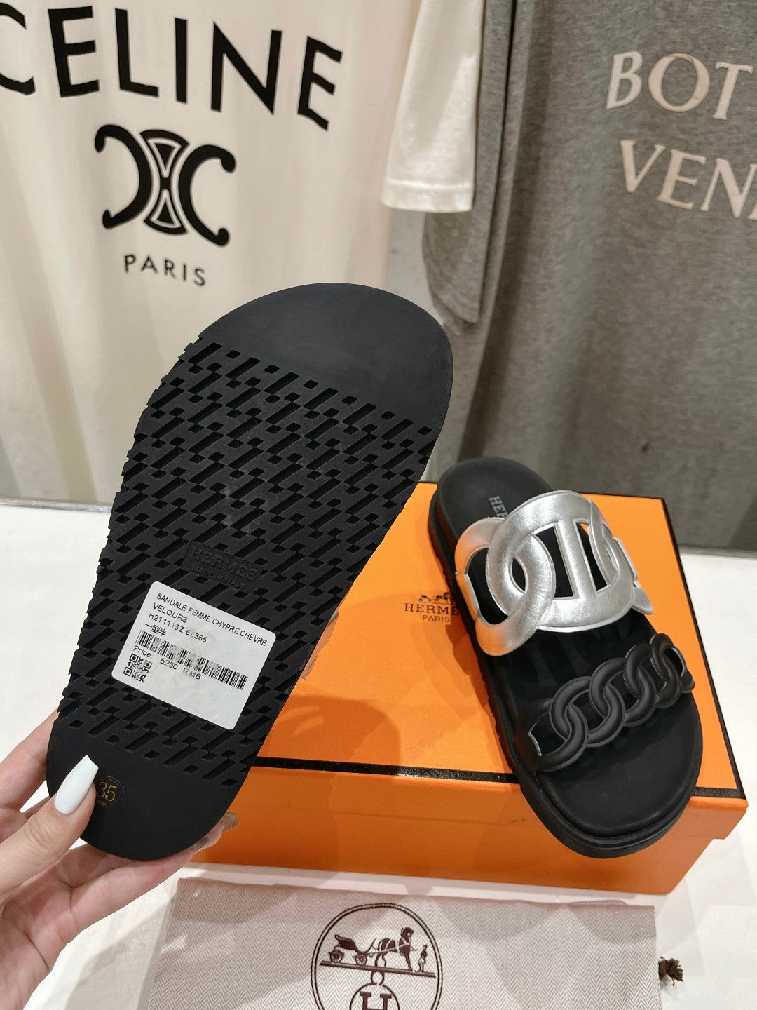 EXTRA SANDAL PASTEL BLACK MIX SILVER CALFSKIN - 35
